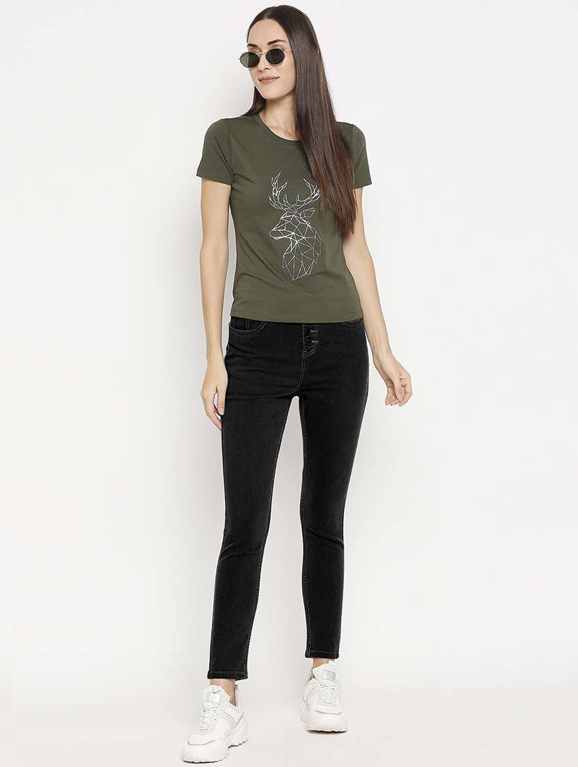 olive green front print t-shirt - 17743199 - Standard Image - 3