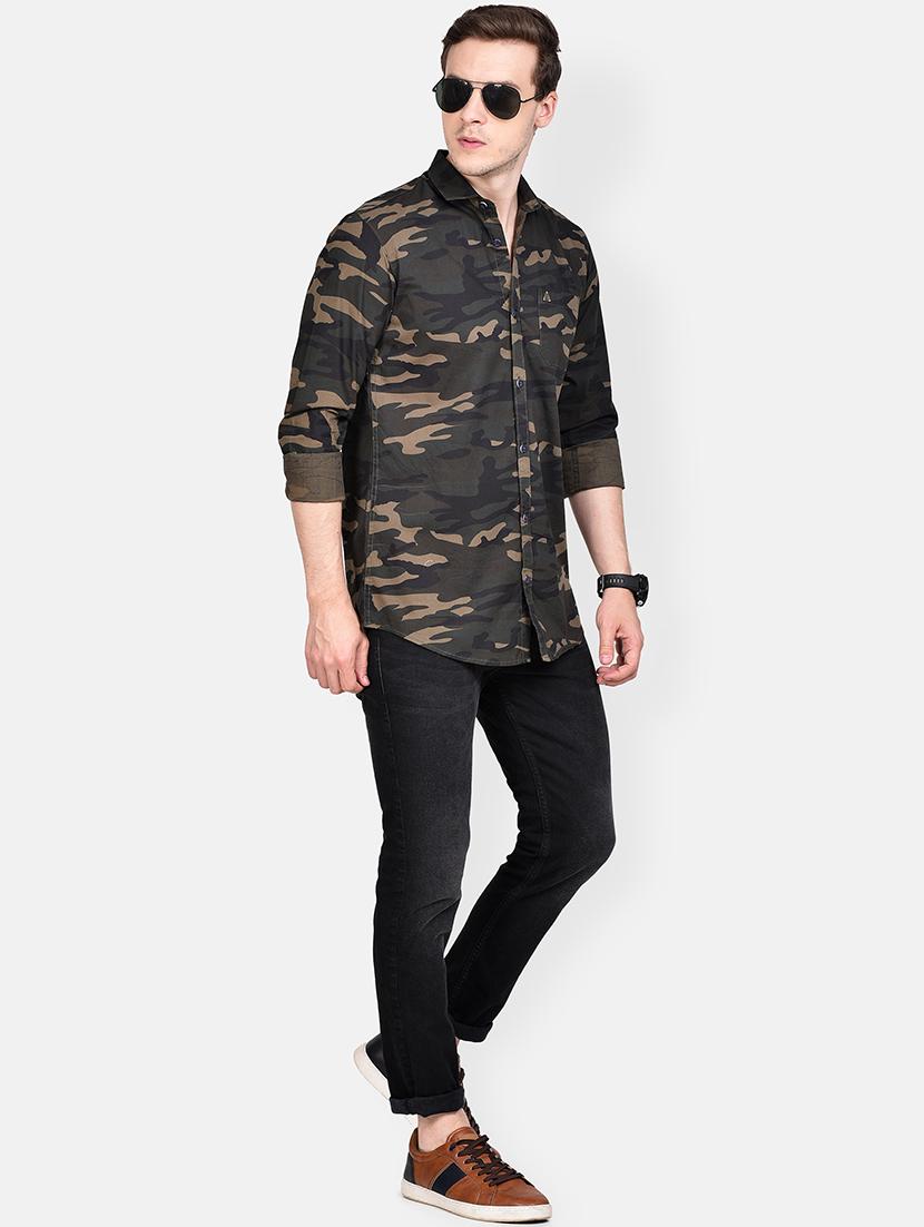 olive green camouflage casual shirt - 17744251 - Standard Image - 3
