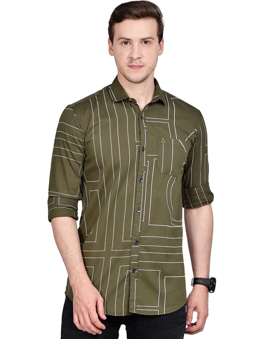olive green printed casual shirt - 17744255 -  Zoom Image - 0