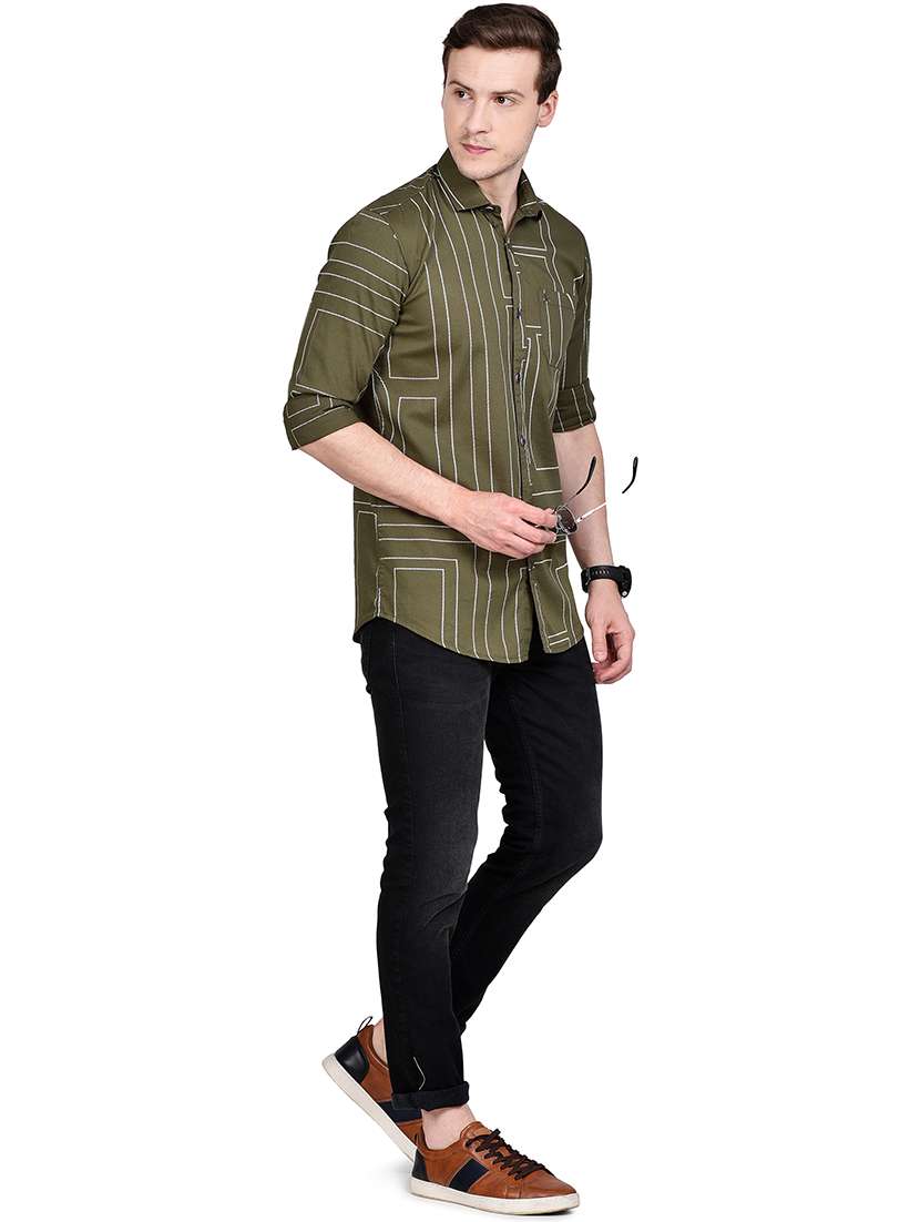olive green printed casual shirt - 17744255 - Standard Image - 3