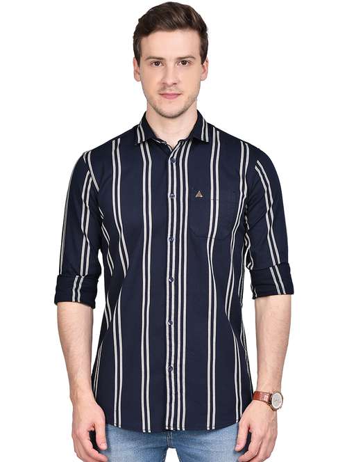 navy blue striped casual shirt - 17744256 - Standard Image - 0