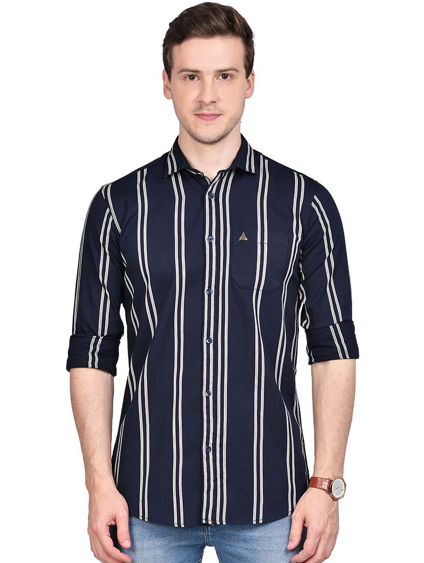 navy blue striped casual shirt