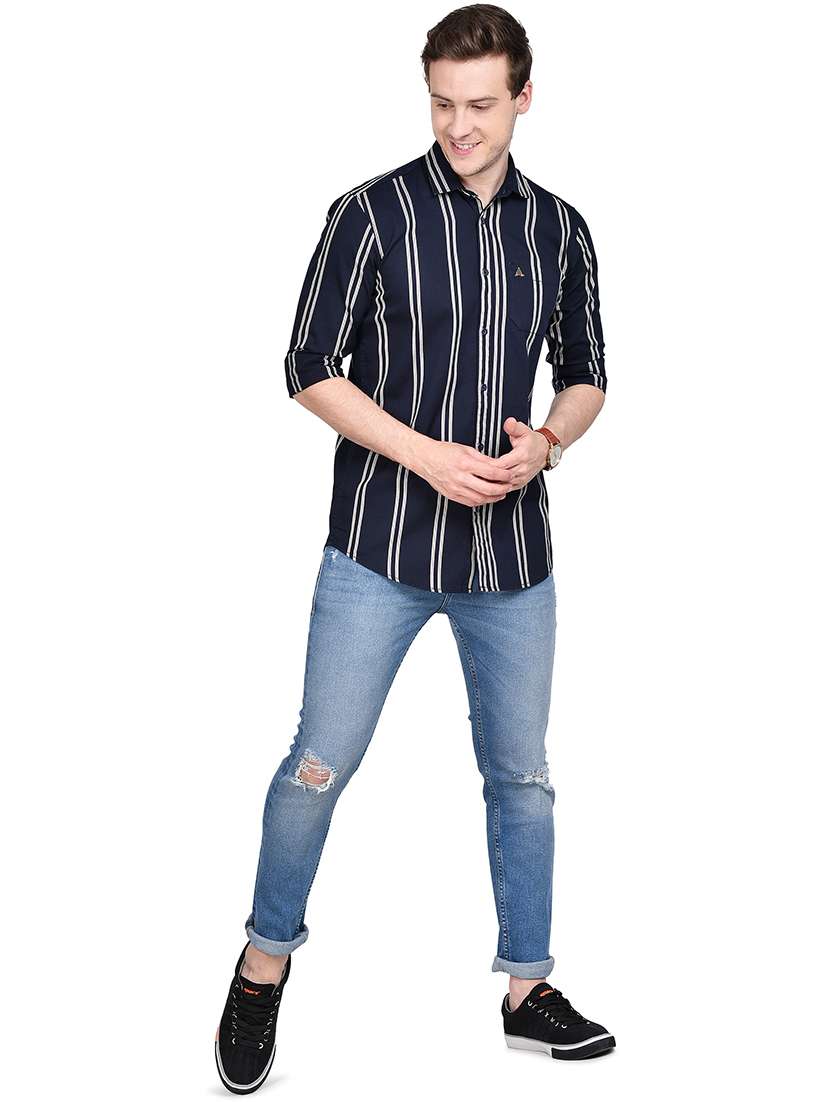 navy blue striped casual shirt - 17744256 - Standard Image - 3