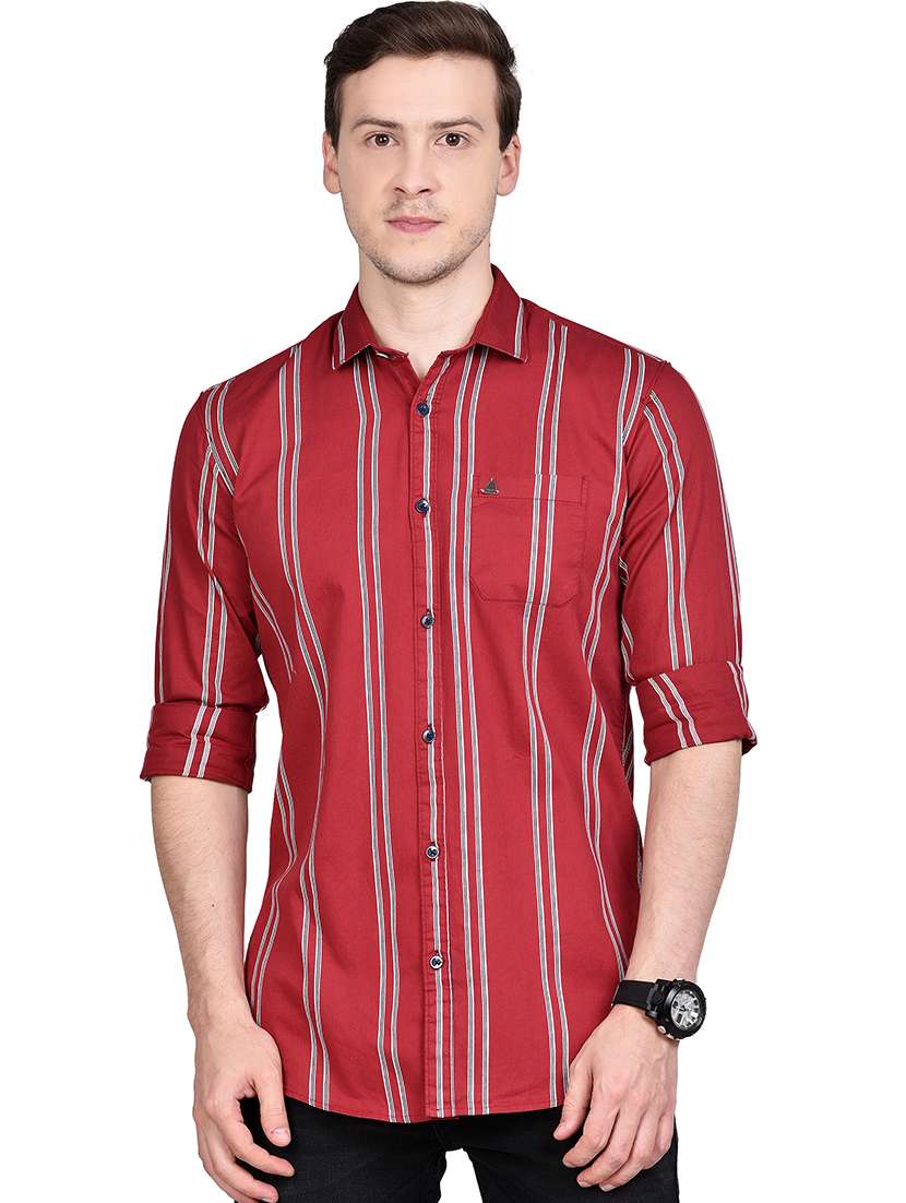 maroon striped casual shirt - 17744257 - Zoom Image - 0