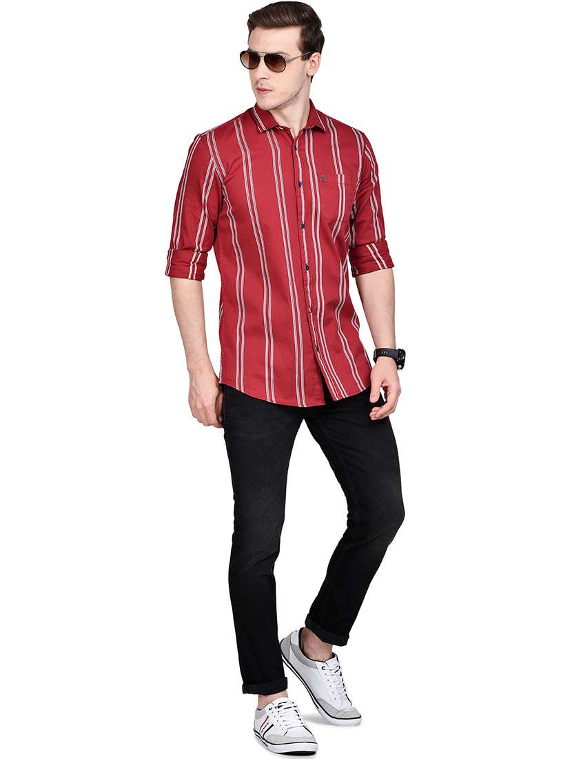 maroon striped casual shirt - 17744257 - Standard Image - 3