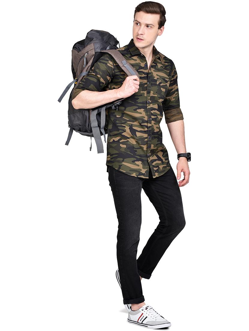 olive green camouflage casual shirt - 17744261 - Standard Image - 3
