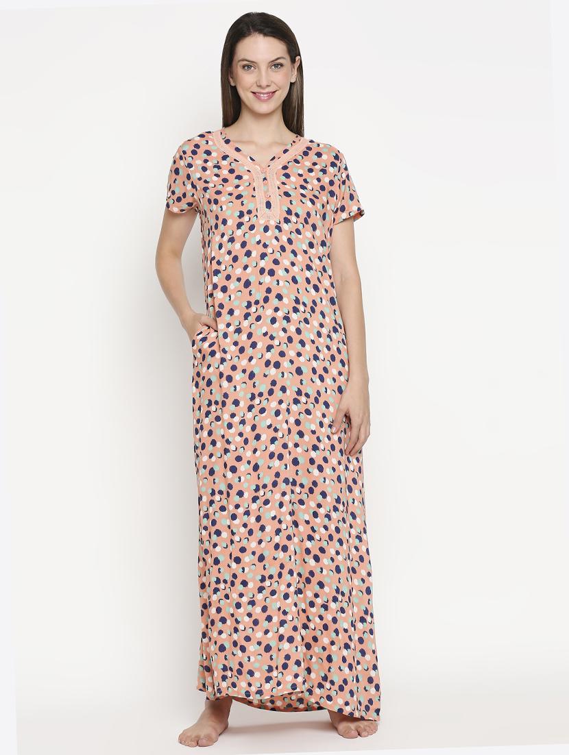 v-neck polka dot nightwear gown - 17744360 -  Zoom Image - 0