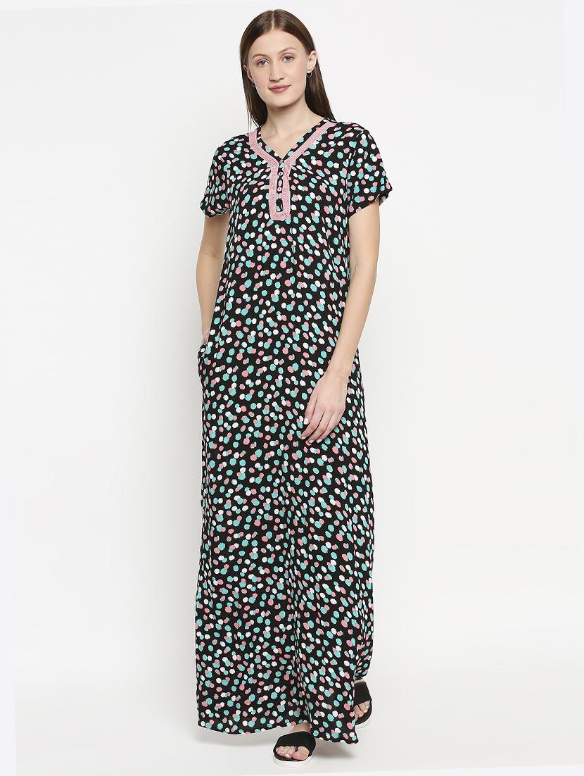 v-neck polka dot nightwear gown - 17744361 - Zoom Image - 0