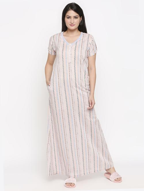 v-neck printed nightwear gown - 17744362 - Standard Image - 0