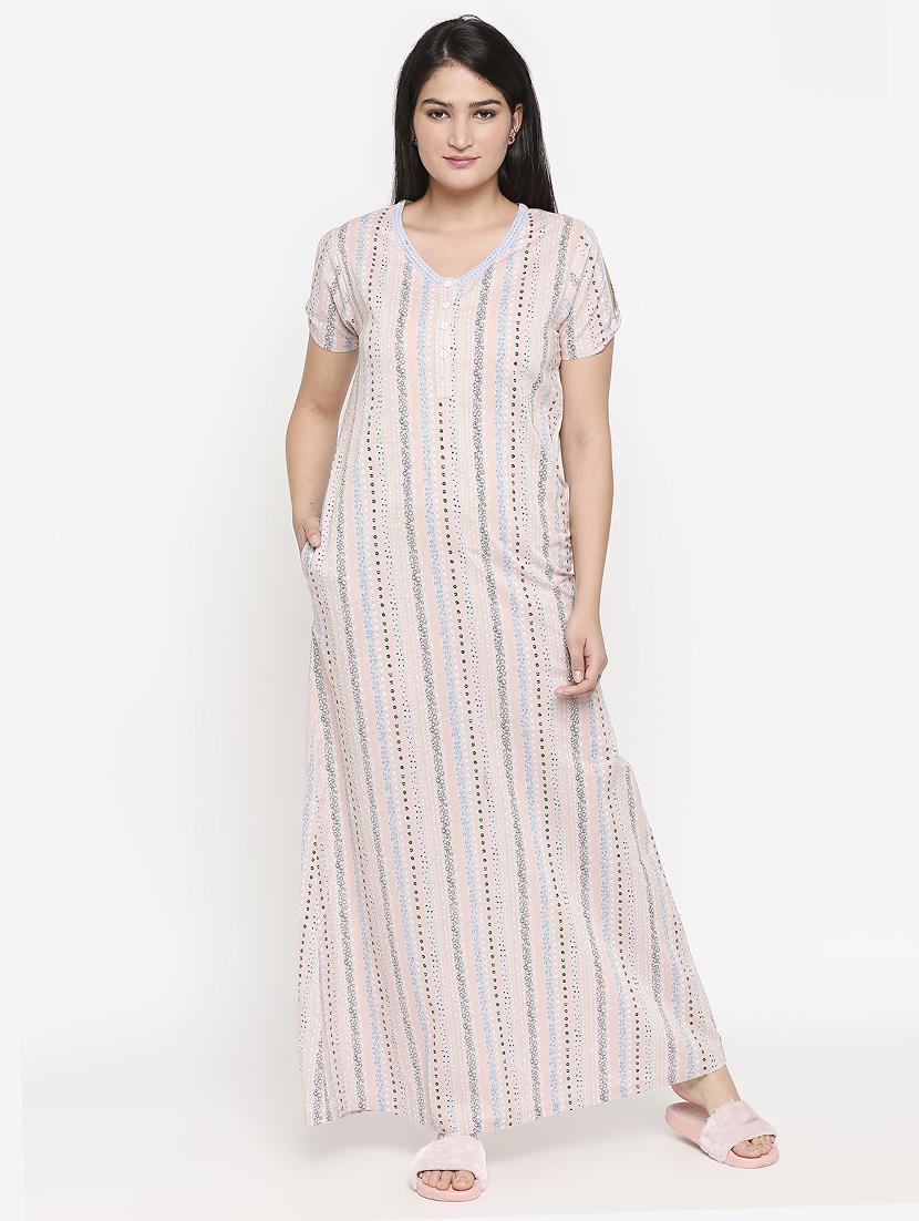 v-neck printed nightwear gown - 17744362 - Zoom Image - 0