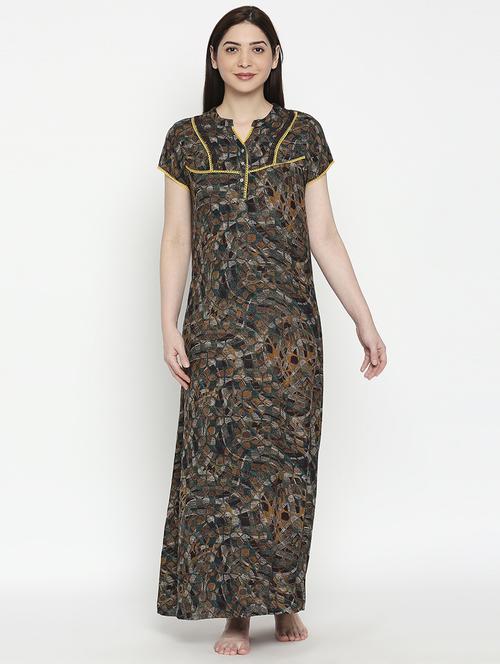 mandarin neck printed nightwear gown - 17744366 - Standard Image - 0