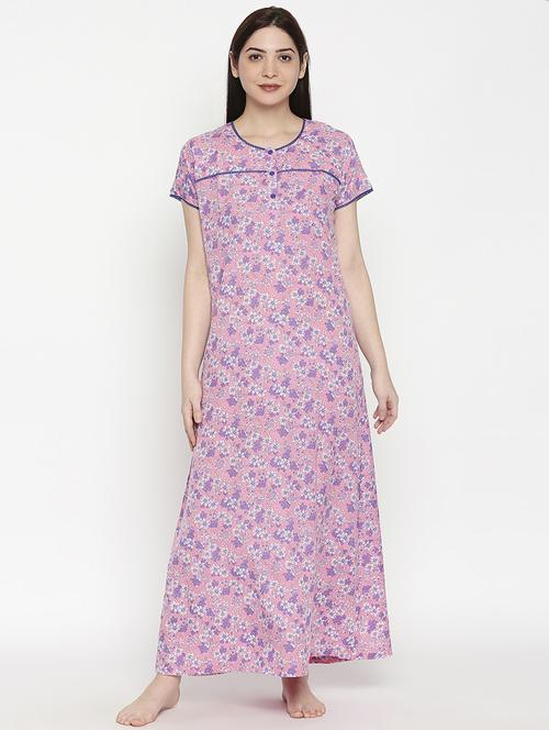 round neck floral nightwear gown - 17744371 -  Standard Image - 0