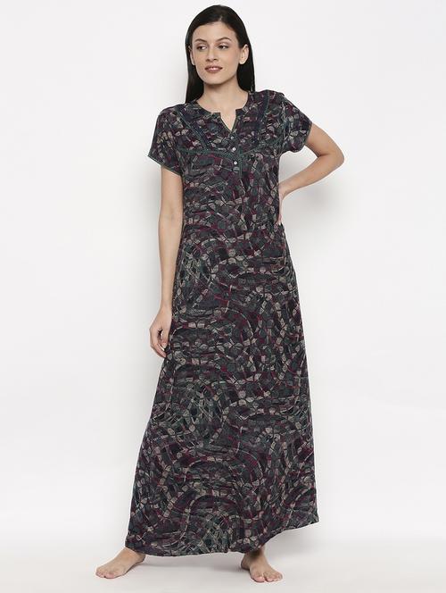 mandarin neck printed nightwear gown - 17744375 -  Standard Image - 0