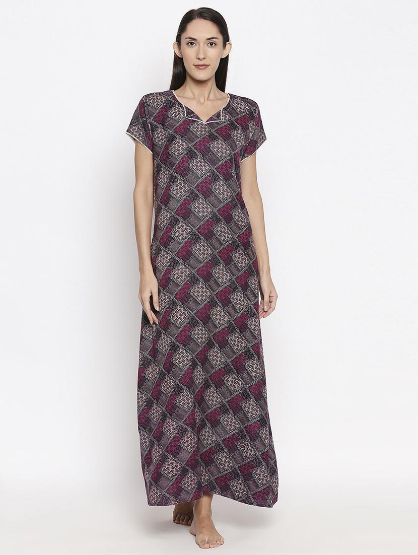 v-neck printed nightwear gown - 17744376 - Zoom Image - 0