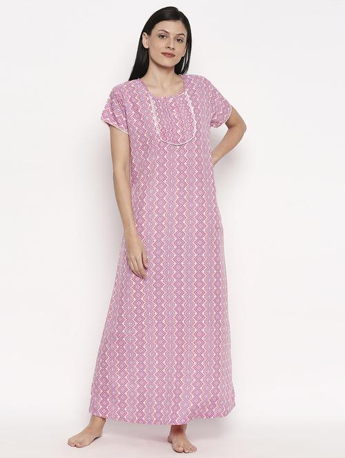 round neck printed nightwear gown - 17744379 -  Standard Image - 0