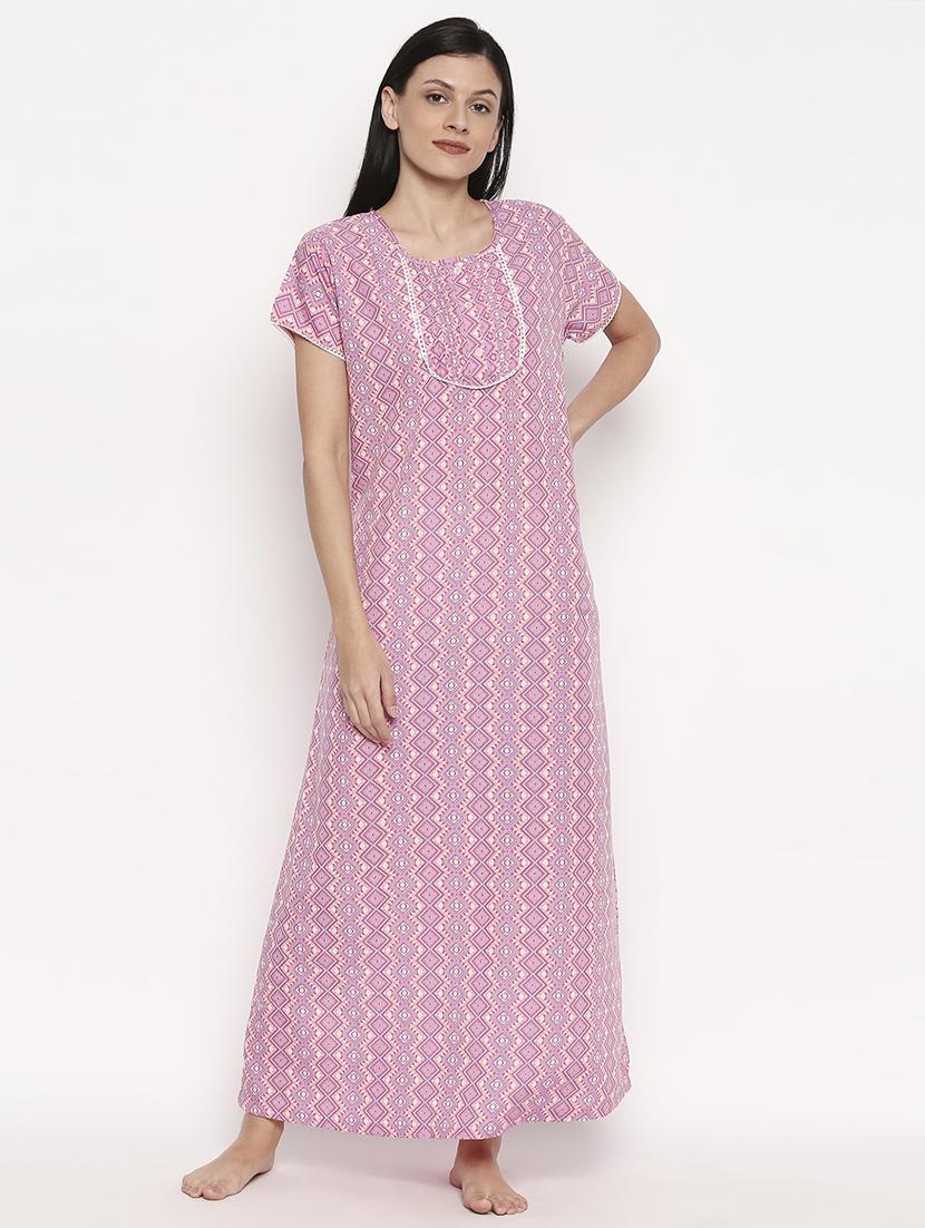round neck printed nightwear gown - 17744379 -  Zoom Image - 0