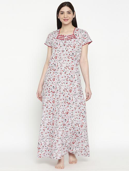 square neck printed nightwear gown - 17744382 - Standard Image - 0