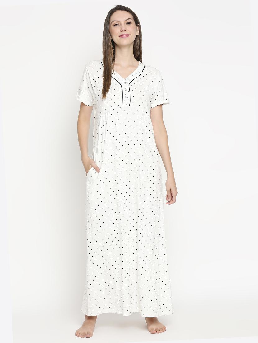 v-neck polka dot nightwear gown - 17744385 - Zoom Image - 0