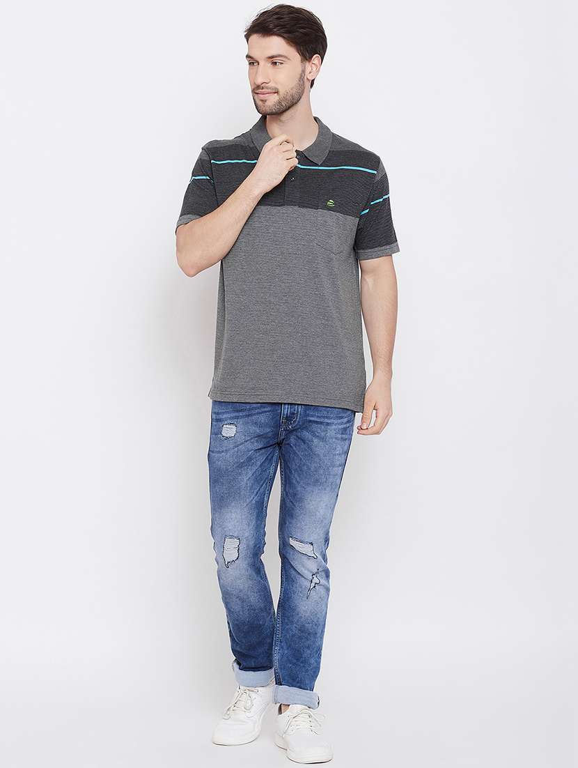 grey striped polo t-shirt - 17745646 - Standard Image - 3
