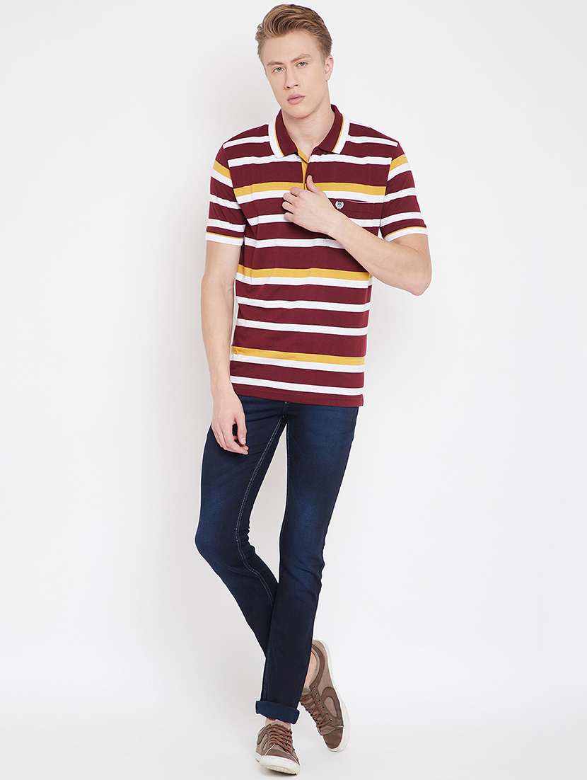 maroon striped polo t-shirt - 17745741 - Standard Image - 3