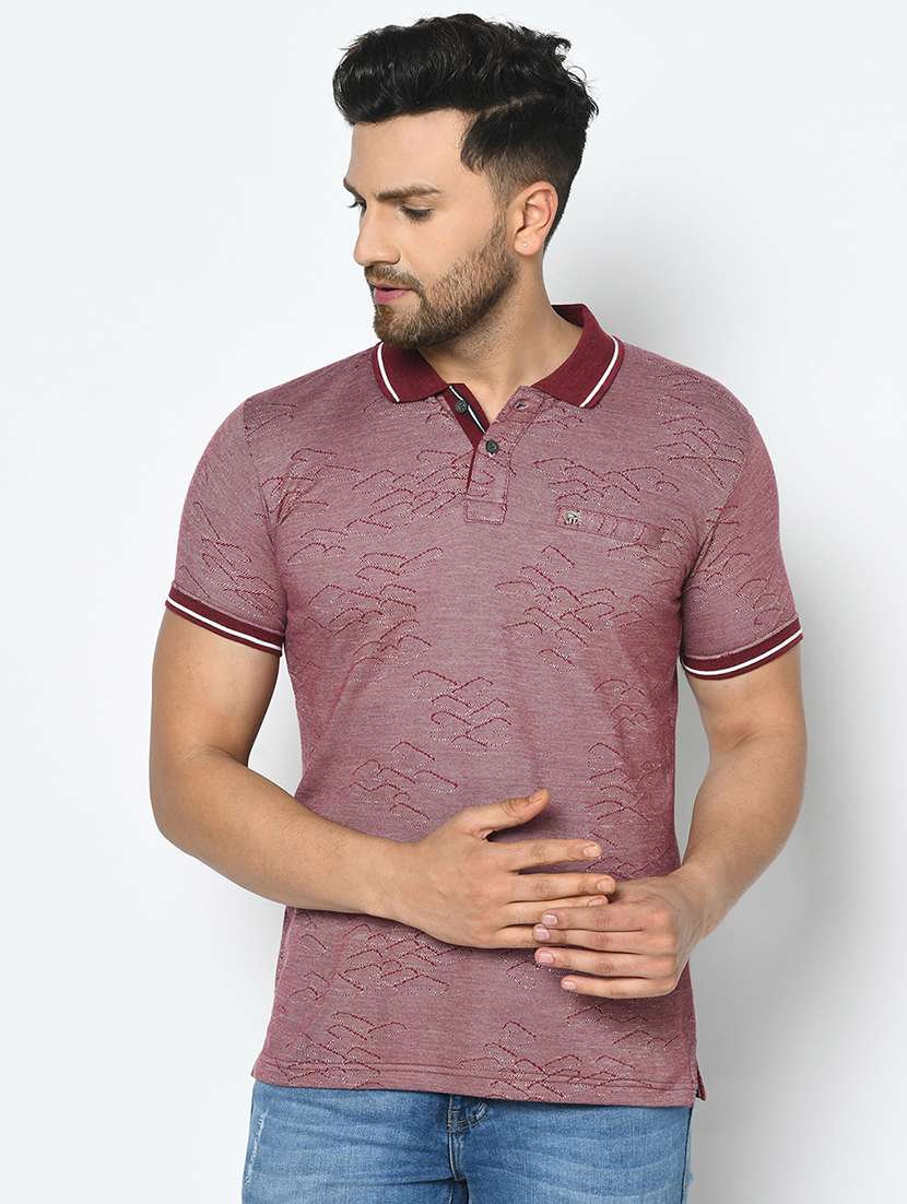 maroon self design polo t-shirt - 17745747 - Zoom Image - 0