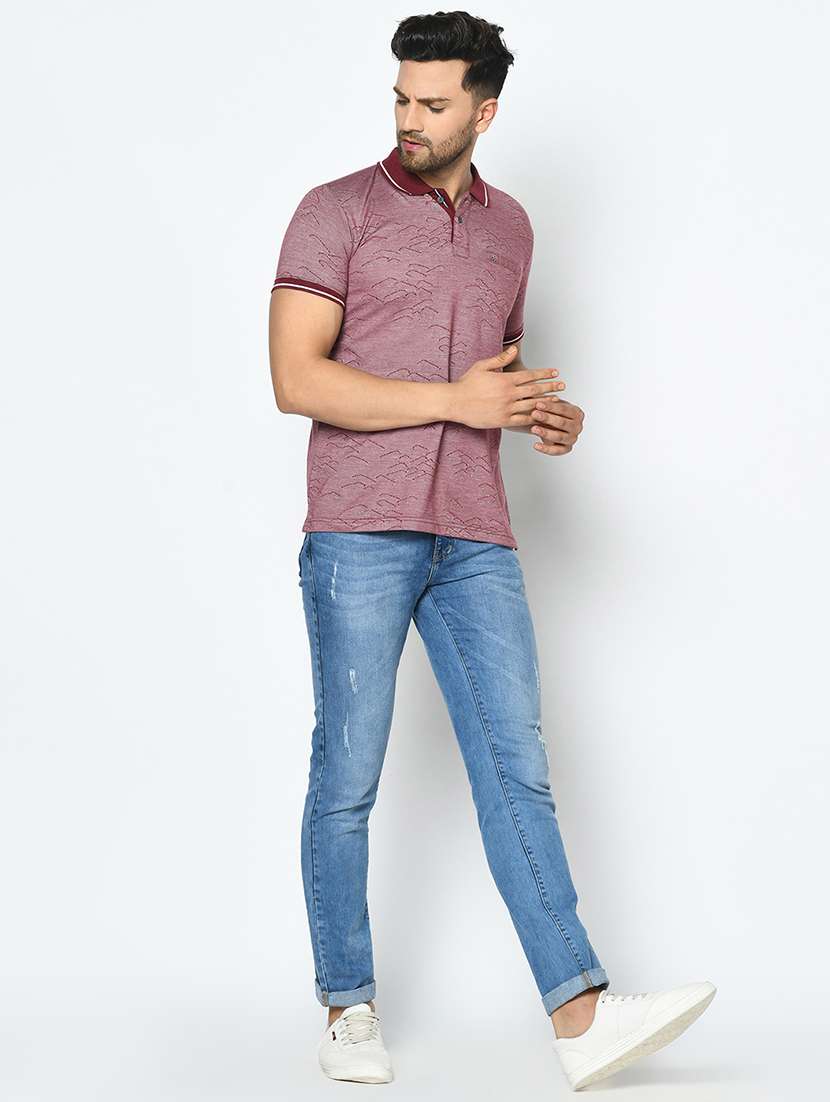 maroon self design polo t-shirt - 17745747 - Standard Image - 3