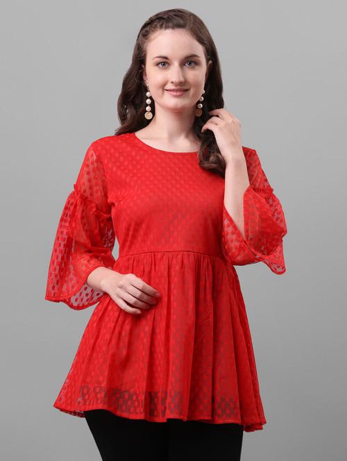 bell sleeved dobby top - 17748599 - Standard Image - 0