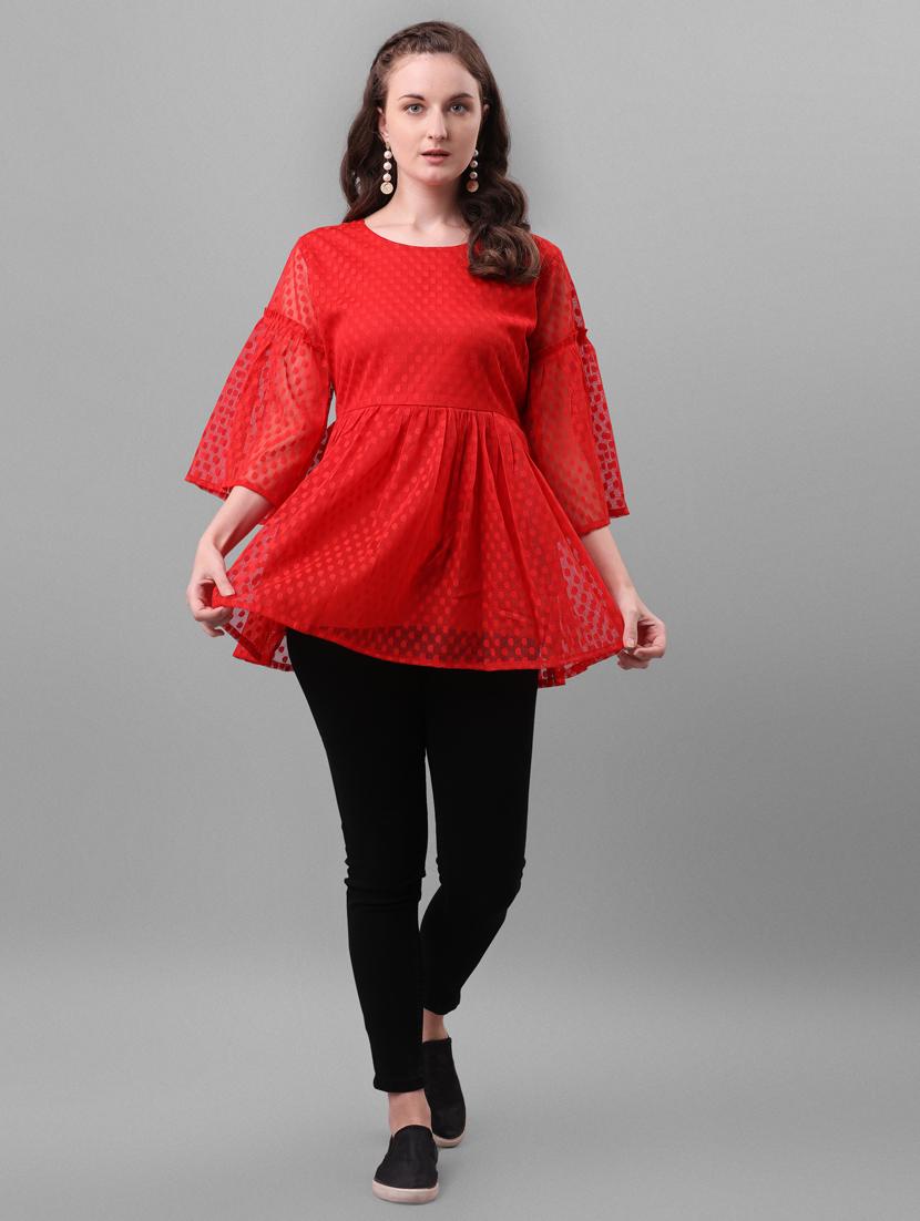 bell sleeved dobby top - 17748599 - Standard Image - 3