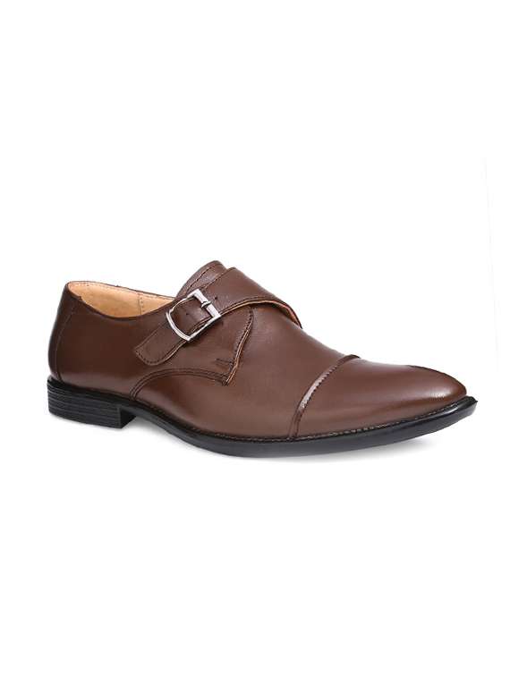 brown leather slip on monk straps