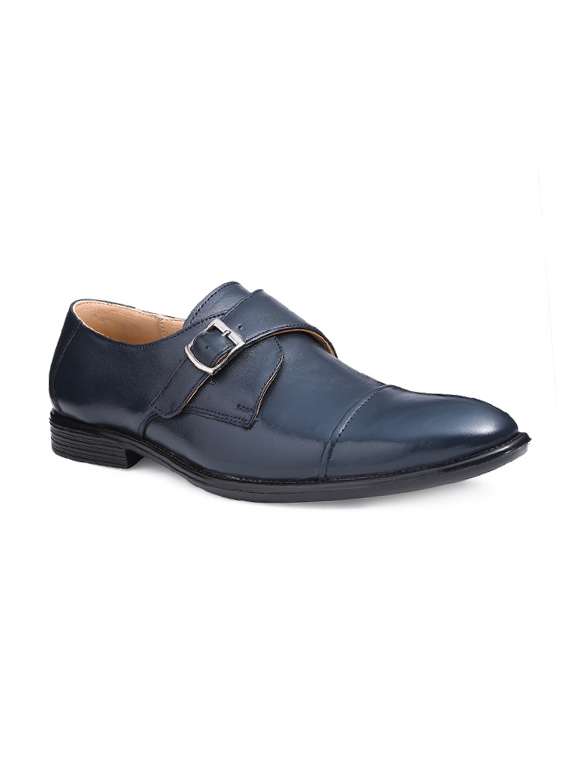 blue leather slip on monk straps