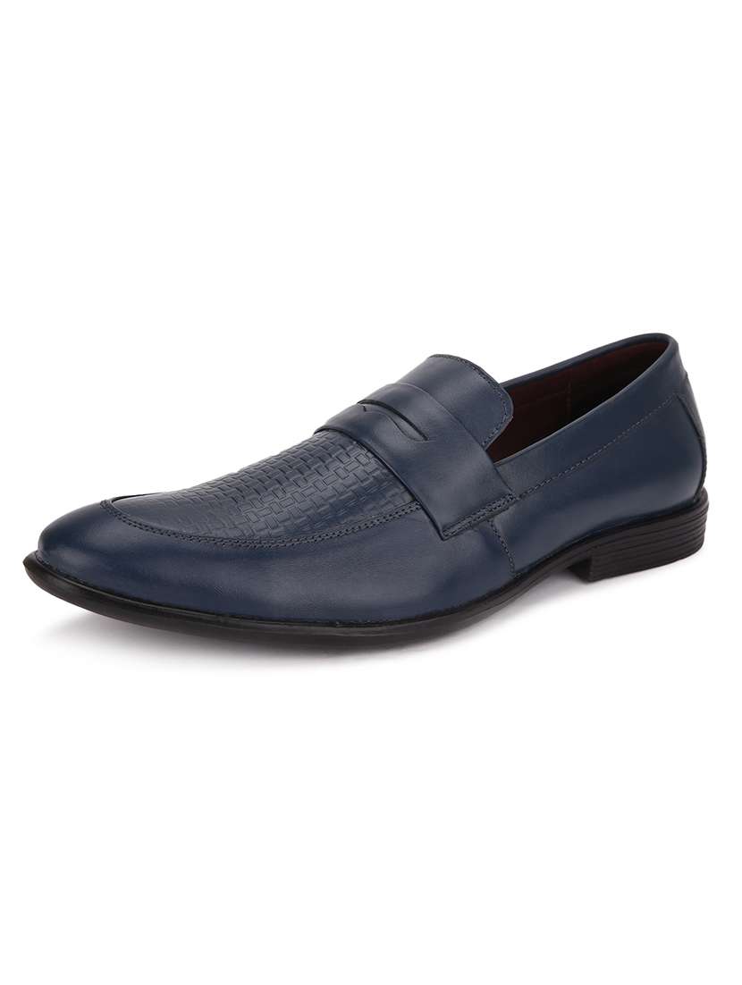 blue leather slip on ons
