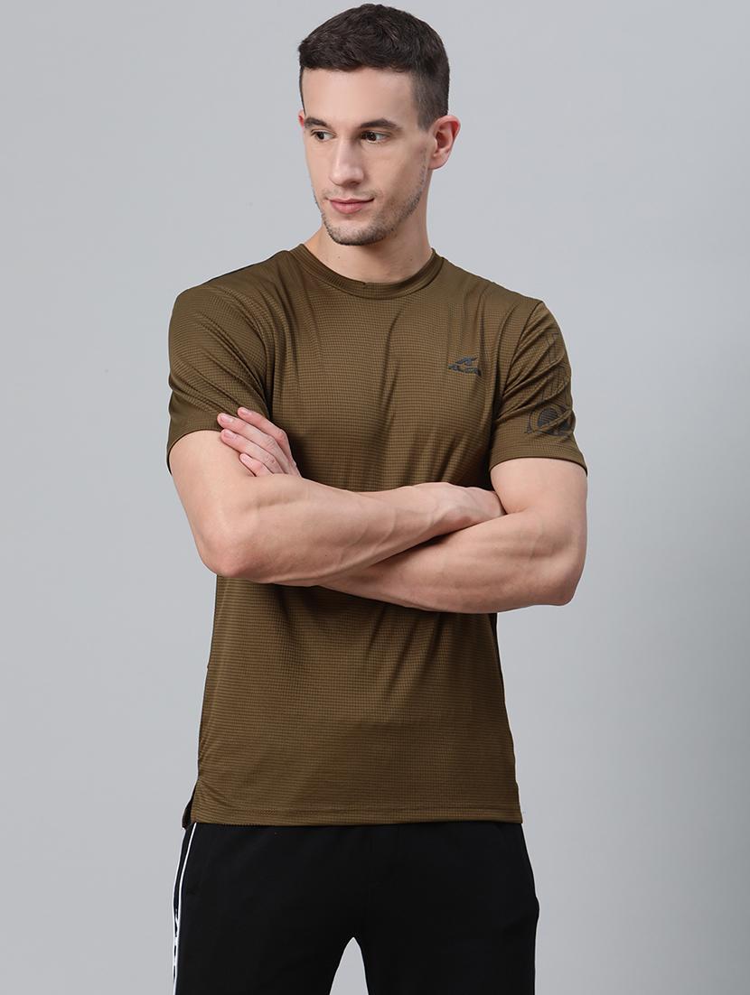 olive green self design t-shirt - 17749577 - Zoom Image - 0