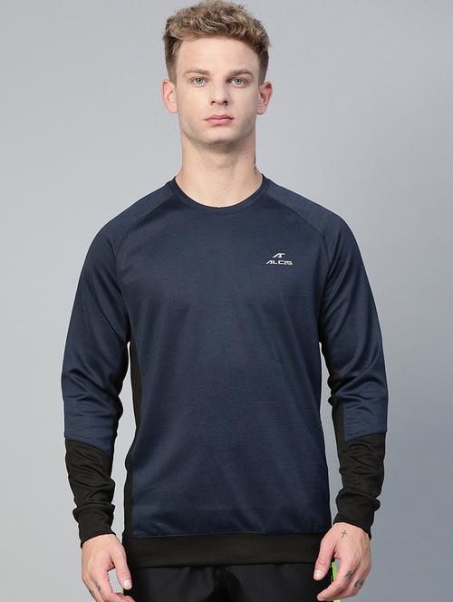 navy blue color block cut & sew sweatshirt - 17749724 - Standard Image - 0