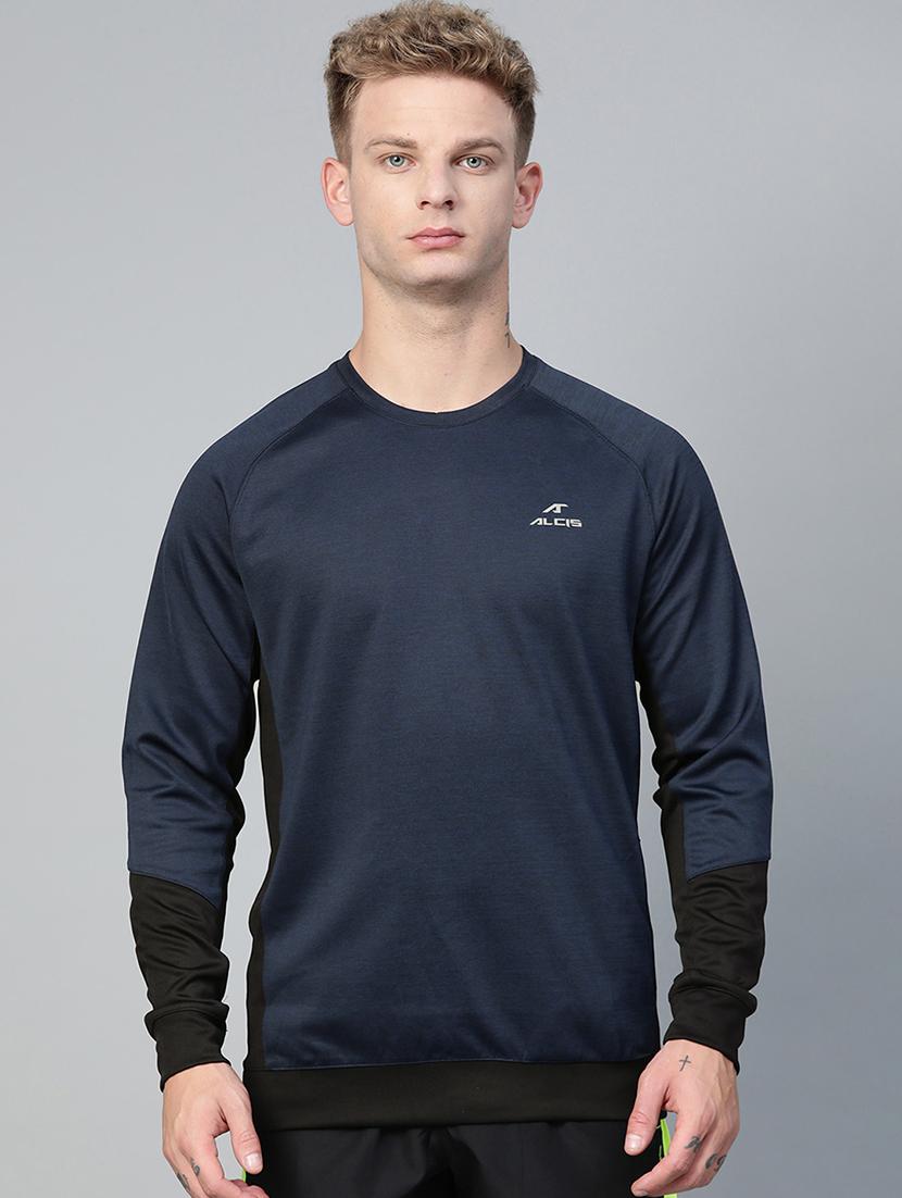 navy blue color block cut & sew sweatshirt - 17749724 - Zoom Image - 0