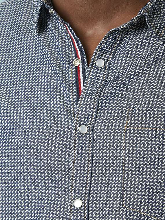 dark blue self design casual shirt - 17750278 -  Standard Image - 3