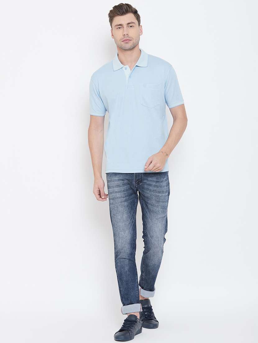 blue solid polo t-shirt - 17751881 -  Standard Image - 3