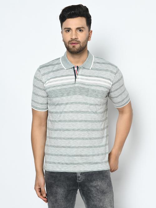 grey striped polo t-shirt - 17751929 - Standard Image - 0