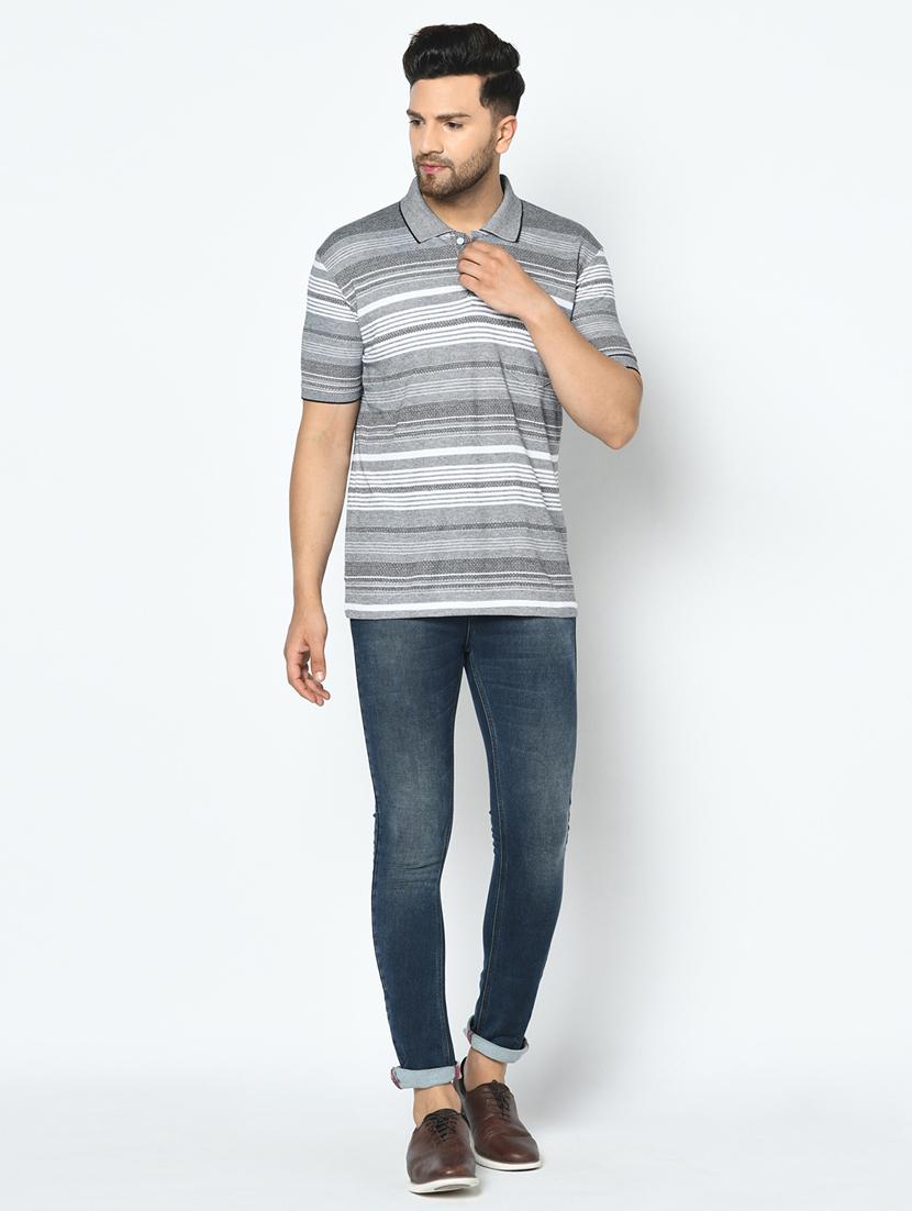 grey striped polo t-shirt - 17751951 - Standard Image - 3