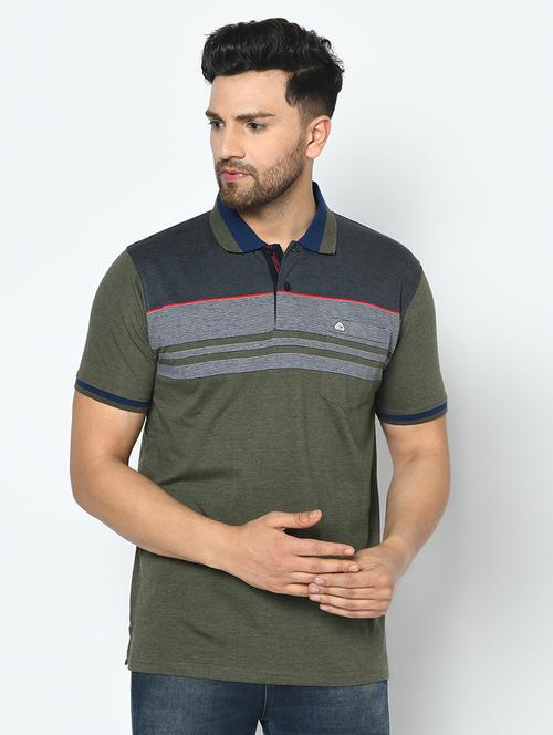 olive striped polo t-shirt - 17751983 -  Standard Image - 0