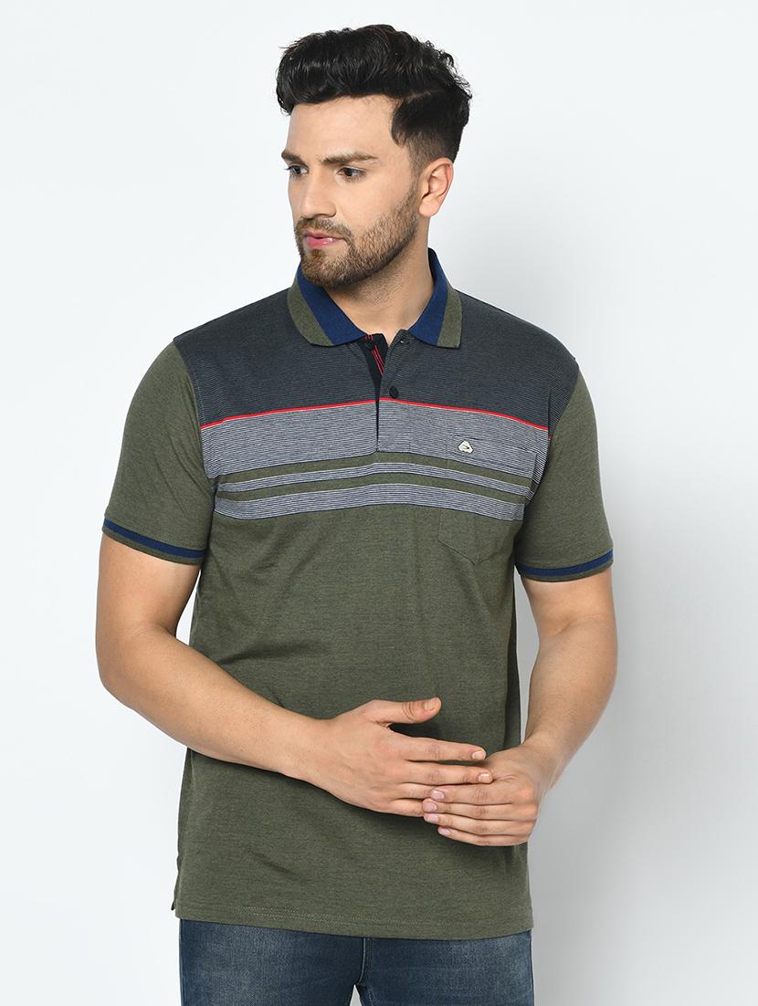 olive striped polo t-shirt - 17751983 -  Zoom Image - 0