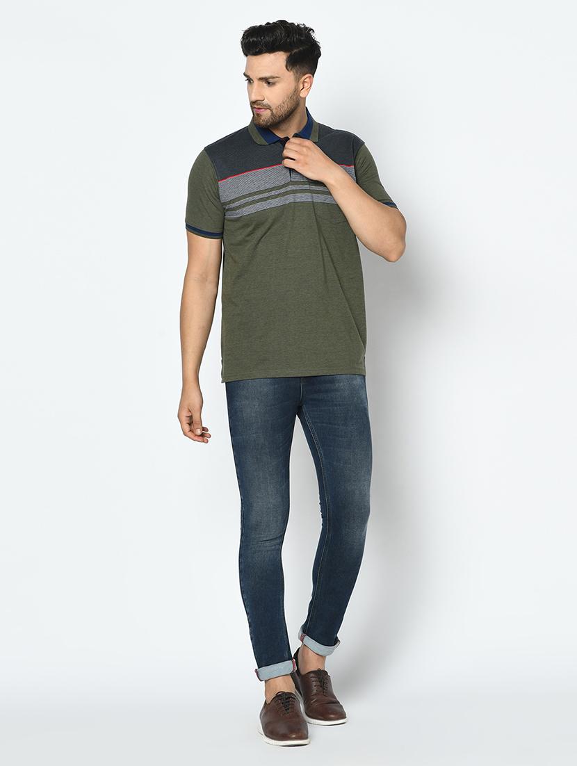 olive striped polo t-shirt - 17751983 - Standard Image - 3