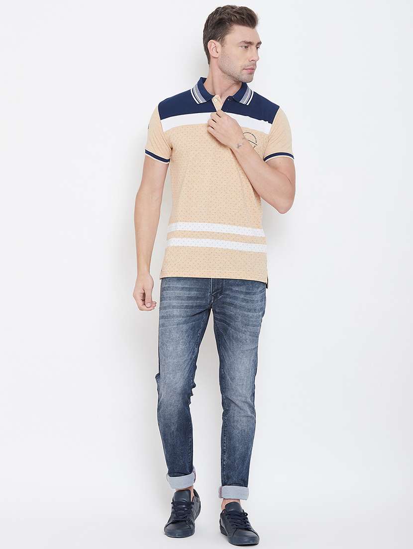peach striped polo t-shirt - 17752016 -  Standard Image - 3