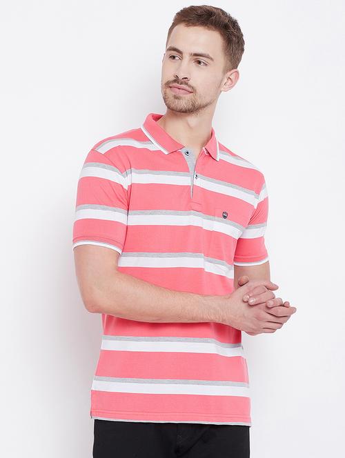 pink striped polo t-shirt - 17752042 - Standard Image - 0