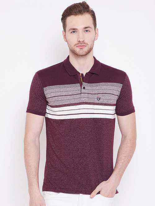 maroon striped polo t-shirt - 17752081 - Standard Image - 0