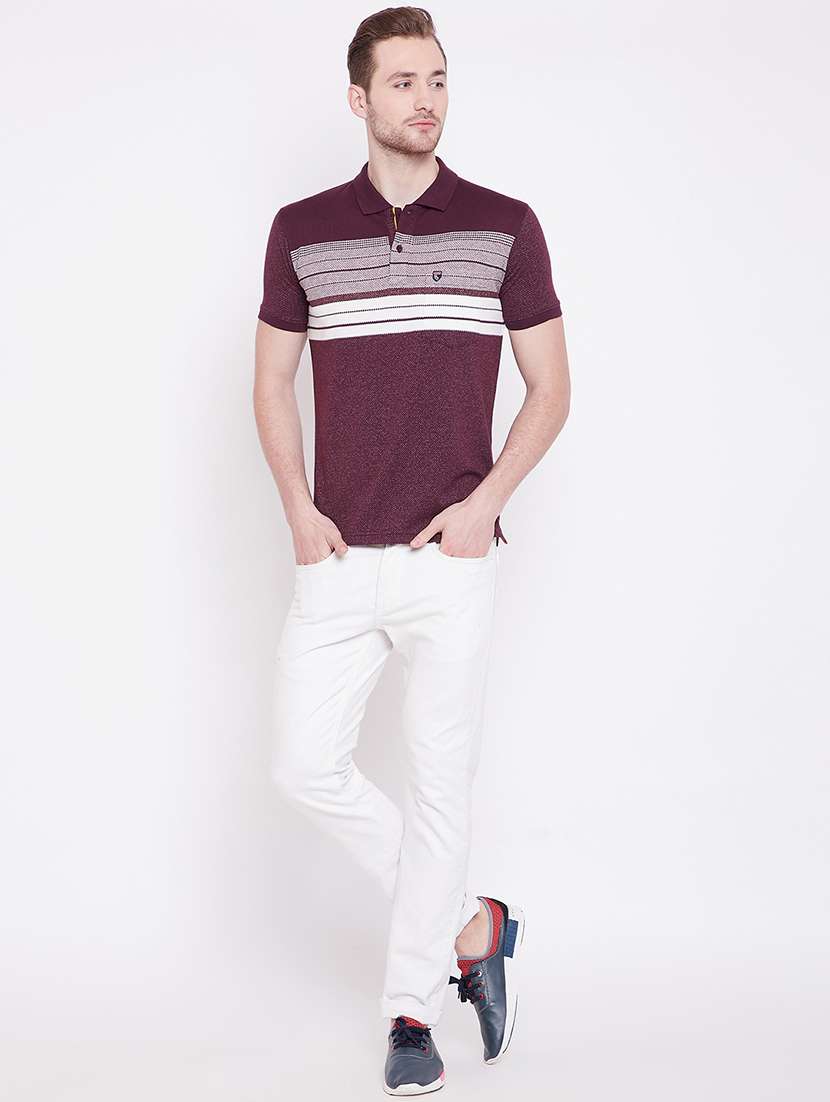 maroon striped polo t-shirt - 17752081 - Standard Image - 3