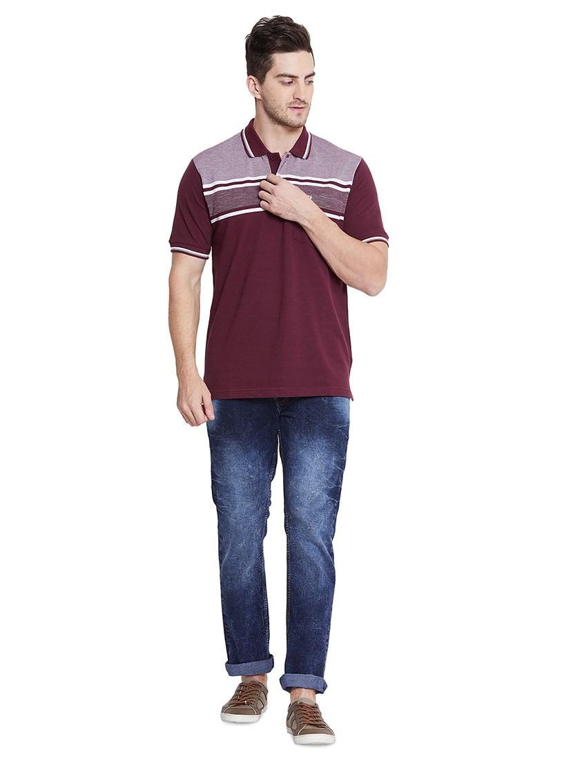 maroon striped polo t-shirt - 17752087 - Standard Image - 3