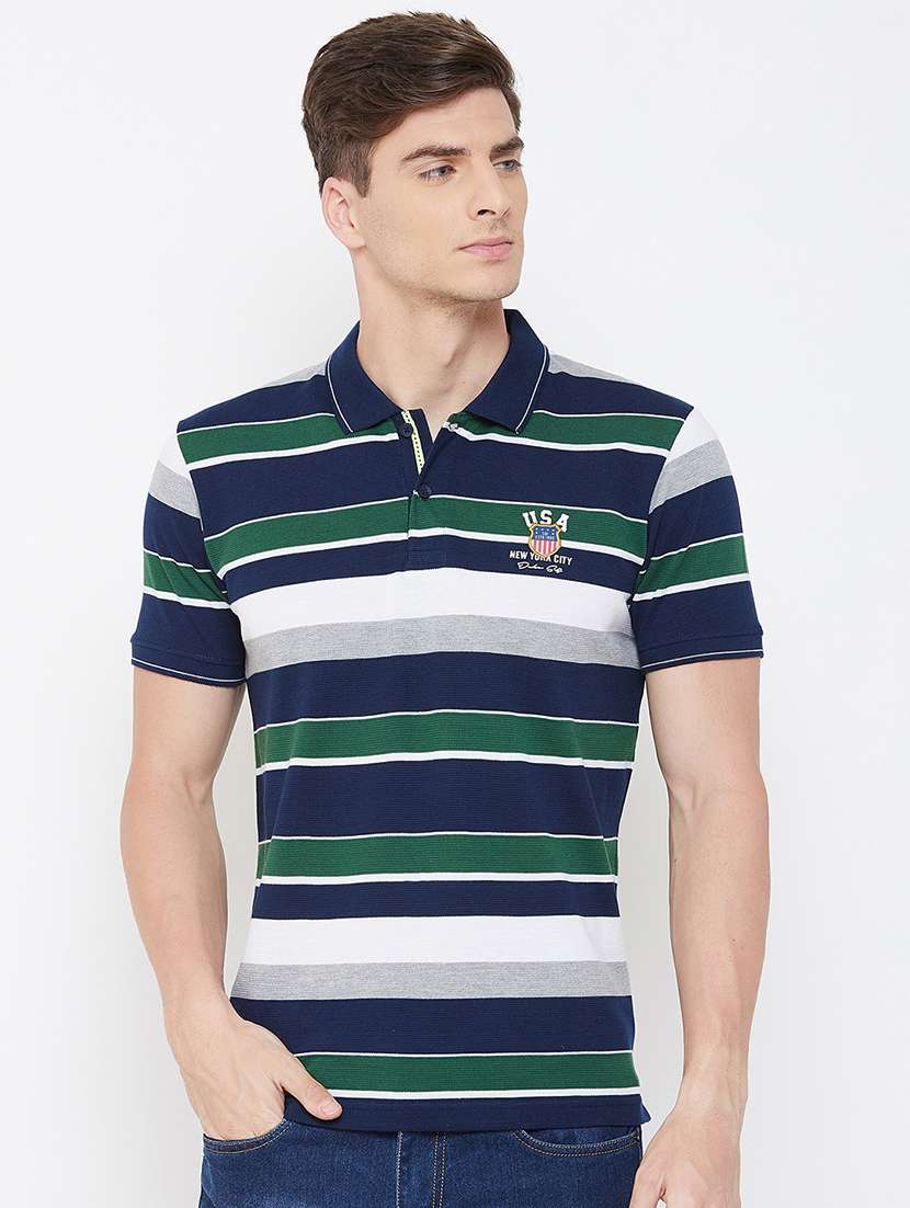 navy blue striped polo t-shirt - 17752090 - Zoom Image - 0