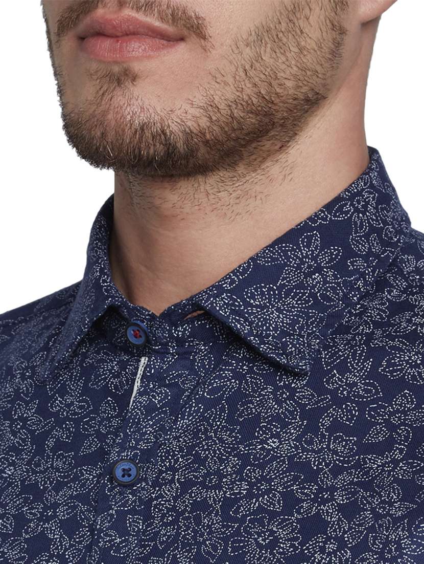 navy blue printed casual shirt - 17752321 - Standard Image - 5