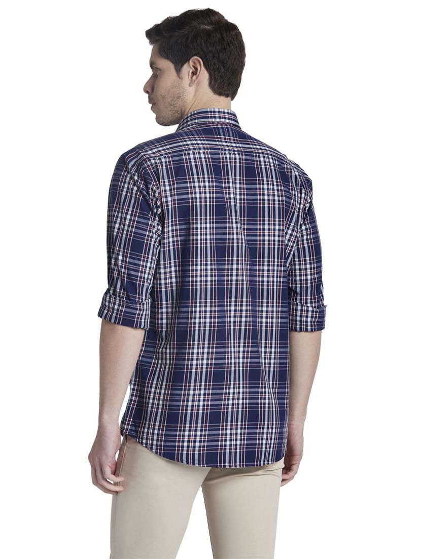 navy blue checkered casual shirt - 17752323 - Standard Image - 3