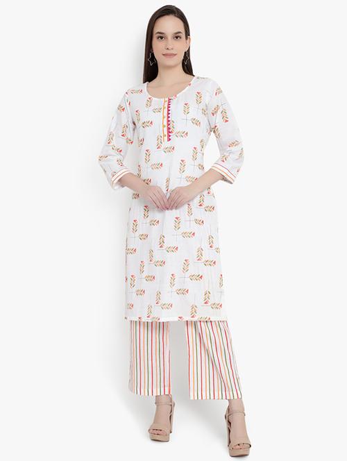 offwhite cotton kurta palazzo set - 17752490 - Standard Image - 0